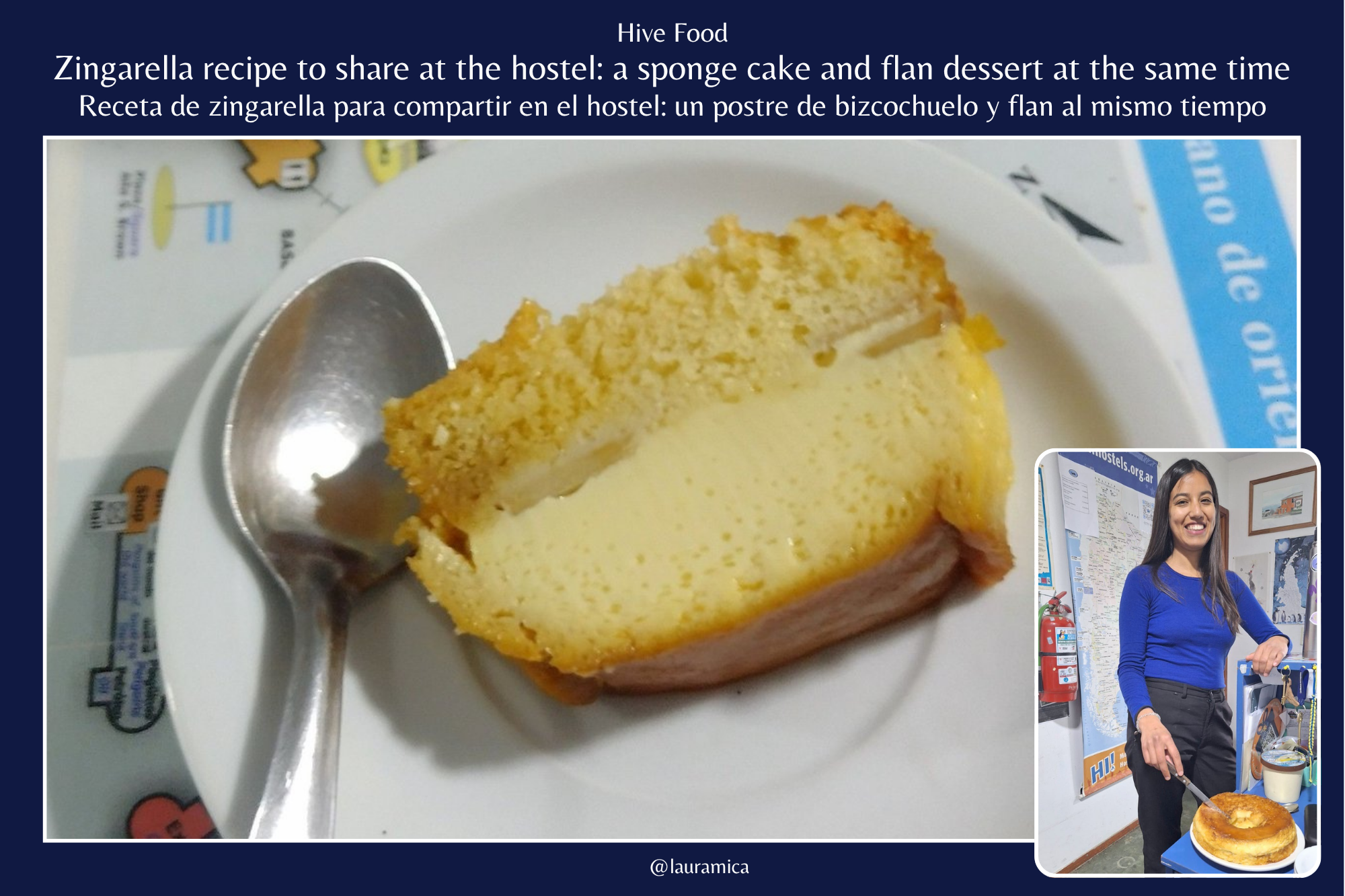 Hive Food - Zingarella recipe to share at the hostel: a sponge cake and flan dessert at the same time. / Receta de zingarella para compartir en el hostel: un postre de bizcochuelo y flan al mismo tiempo. 😃❤️