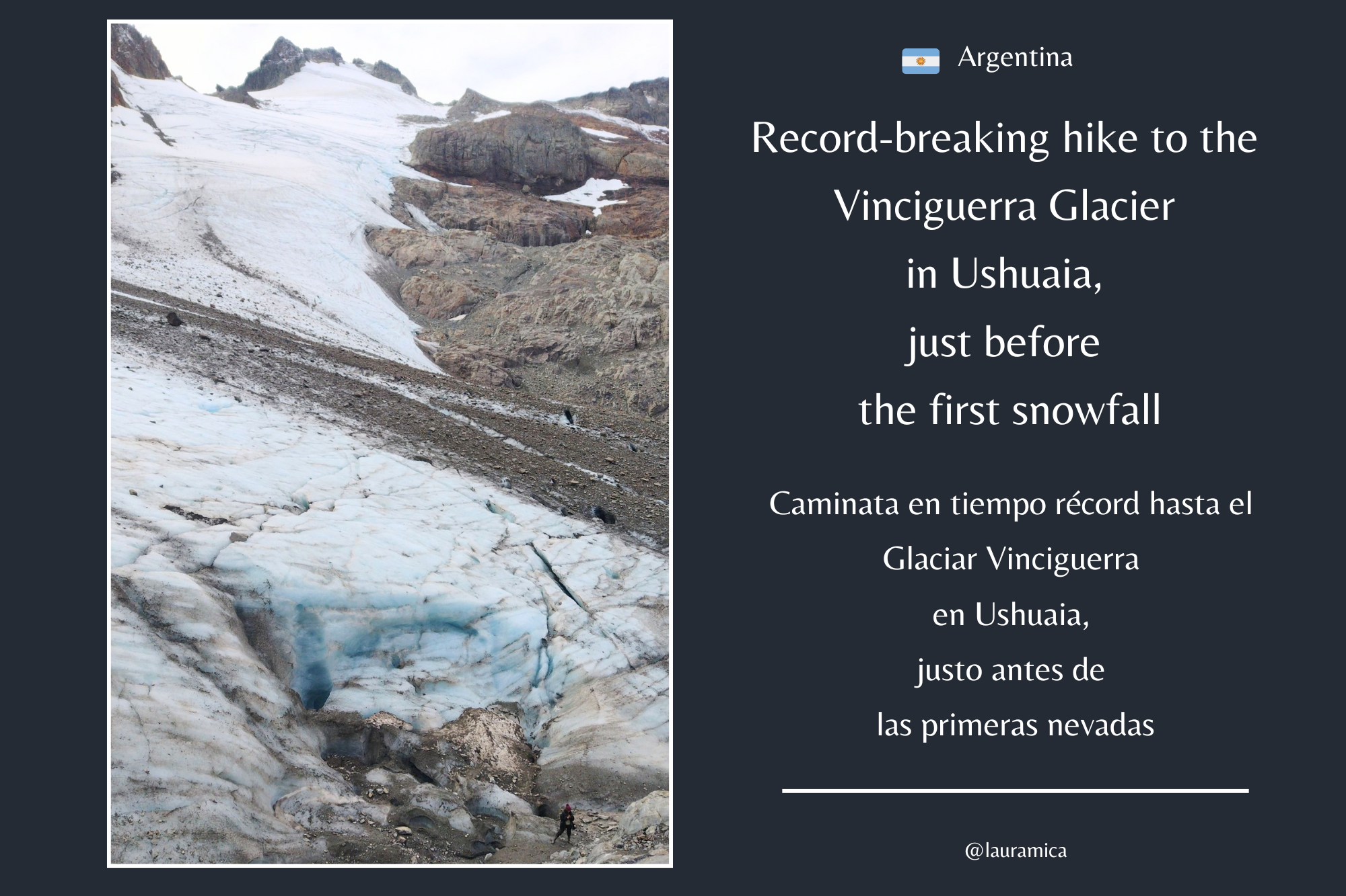 Argentina - Record-breaking hike to the Vinciguerra Glacier in Ushuaia, just before the first snowfall. / Caminata en tiempo récord hasta el Glaciar Vinciguerra en Ushuaia, justo antes de las primeras nevadas. 😃❤️