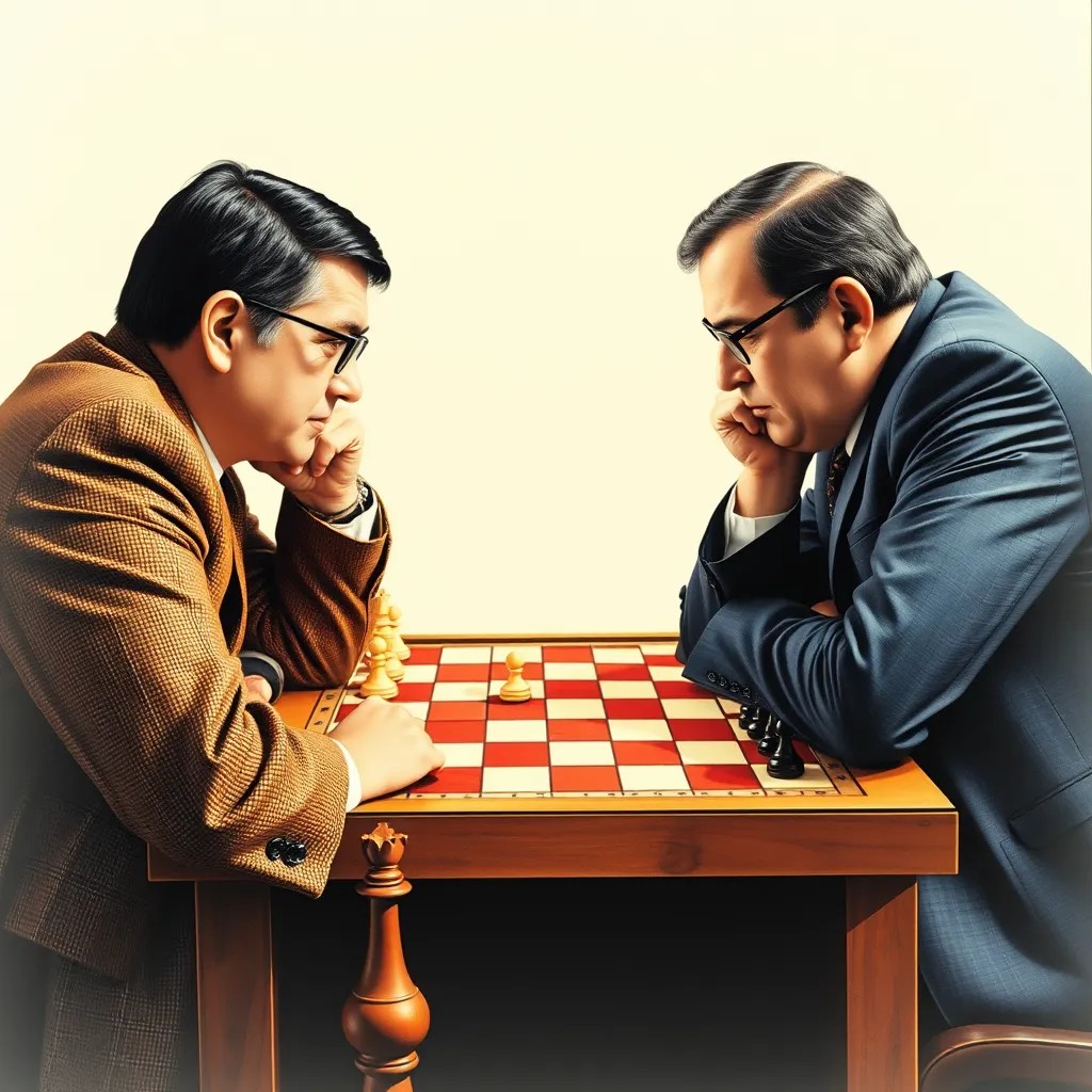 Karpov and Kasparov at the chess board with a starting position.jpg