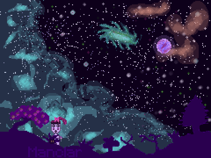 Paisaje espacial con chica robot (pixel art & timelapse) [ESP-ENG]