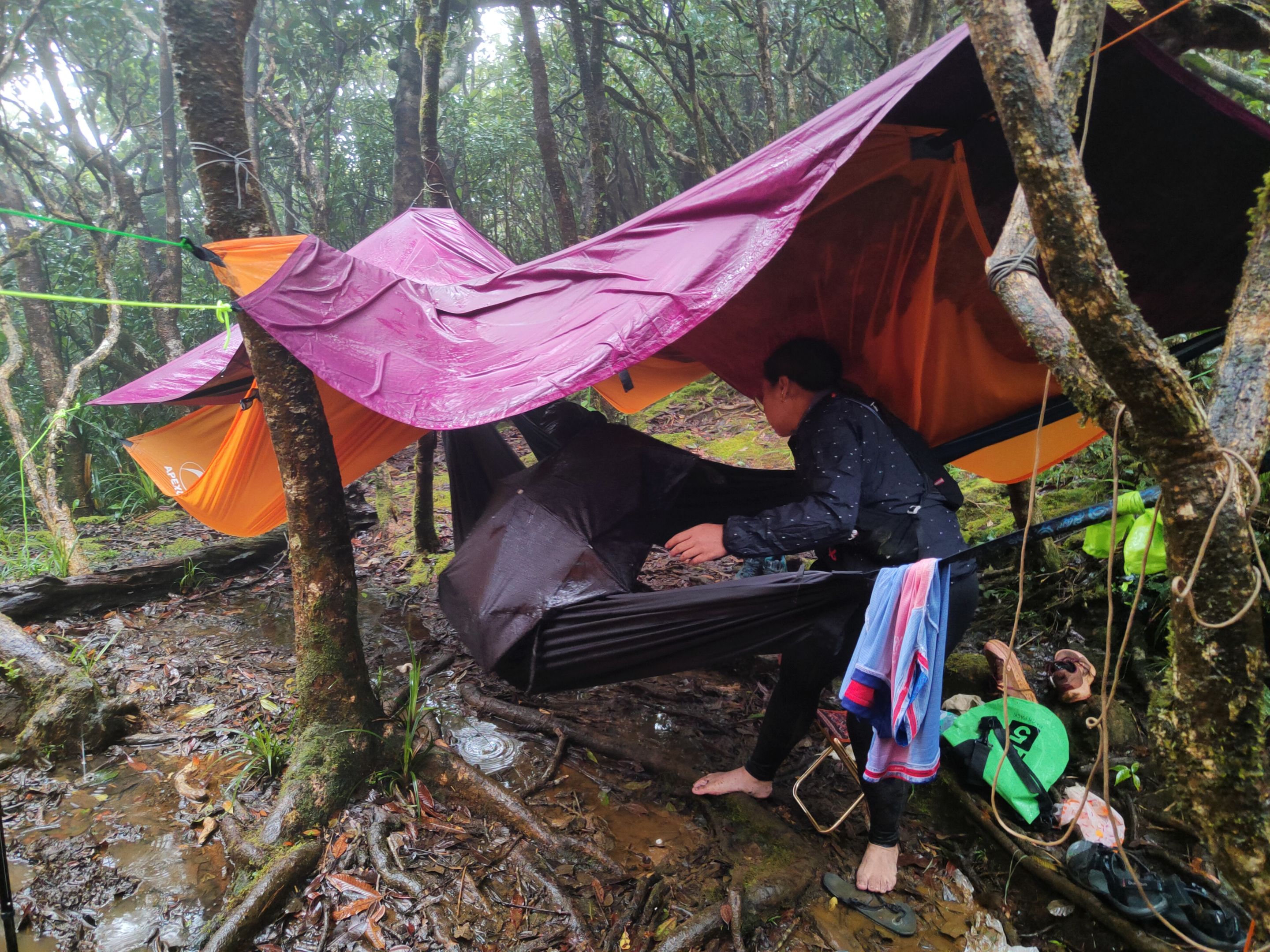 Despite the tarp, things still got wet — including the hammock