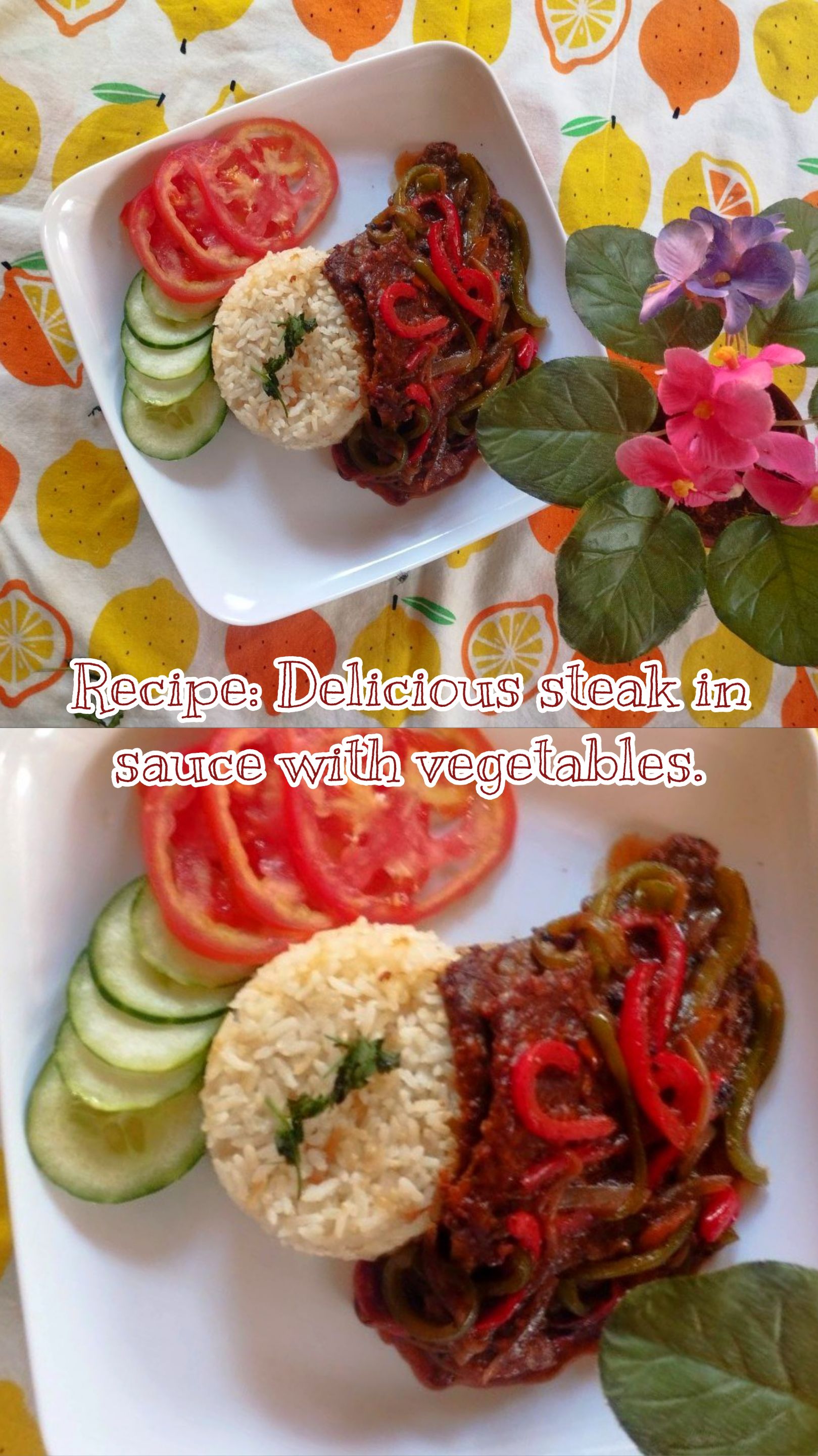Recipe: Delicious steak in sauce with vegetables - Receta: Riquísimo bistec en salsa con vegetales. 🍖🫑