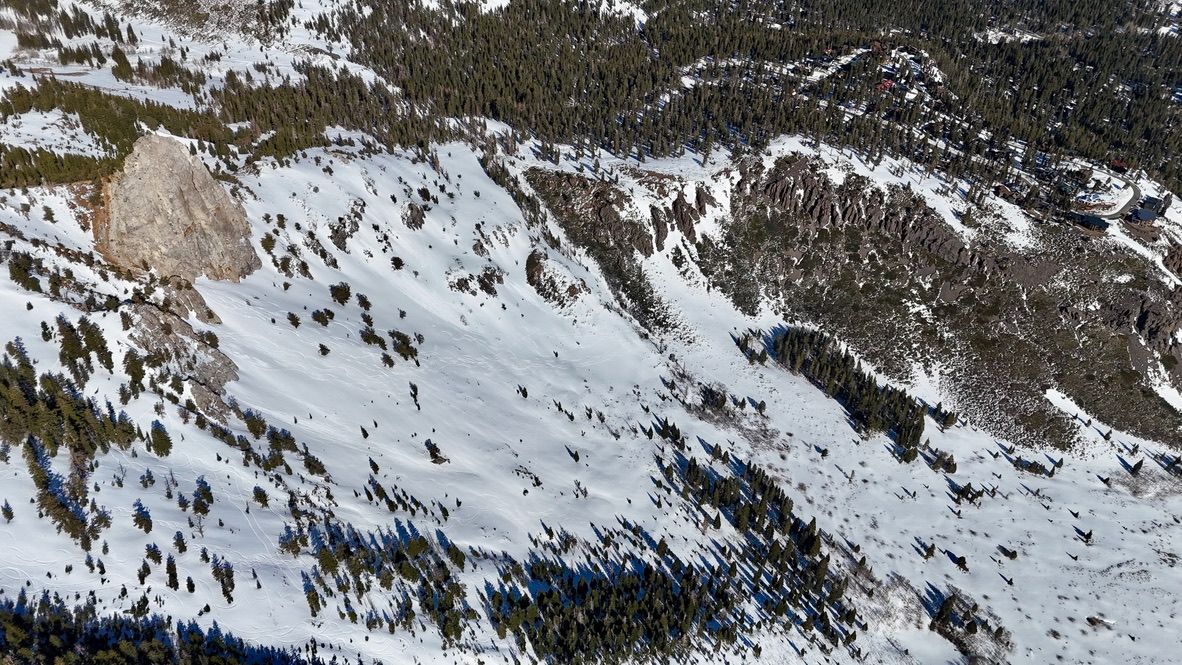 Look the ski/snowboard lines below Mammoth Rock