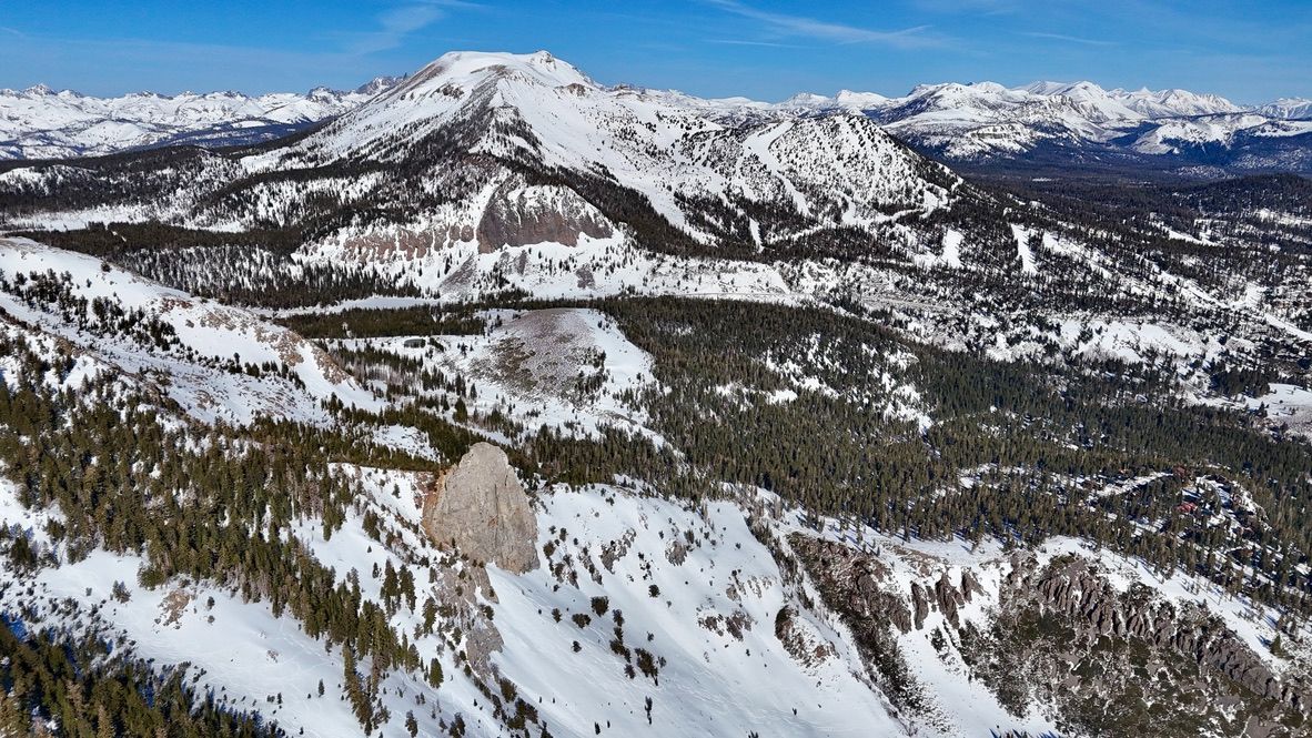 Mammoth Rock and Mammoth Mountain in the back