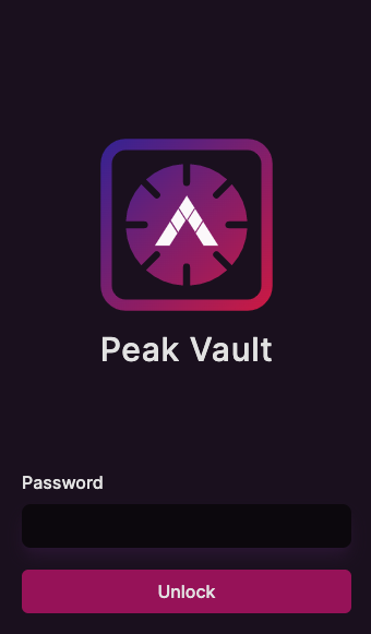 Login page to access your Peak vault