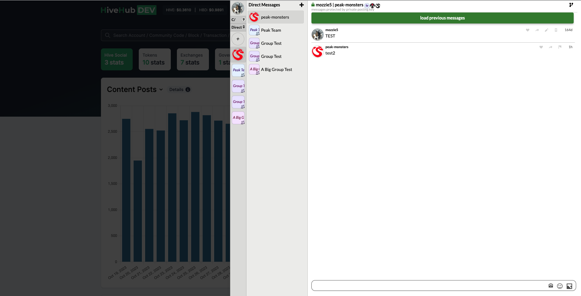 Sting Chat Messaging Interface showing DMs