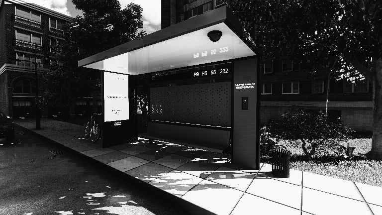 bus stop black & white