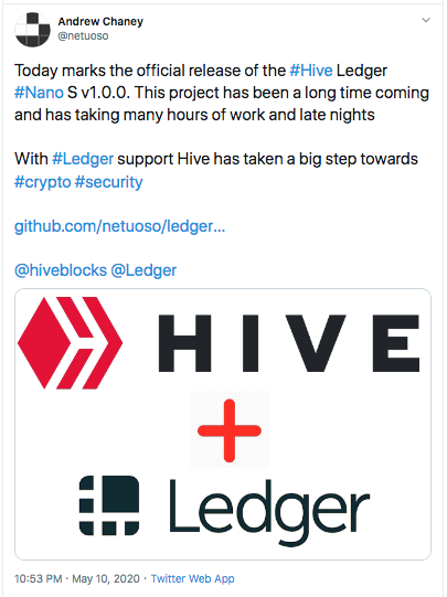 ledger hive tweet