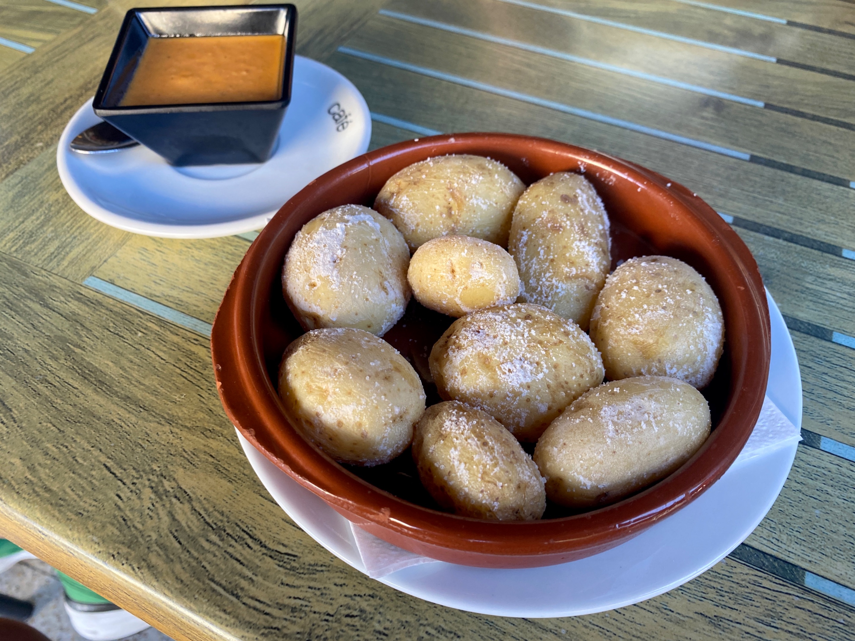 Papas Arrugadas with red mojo sauce