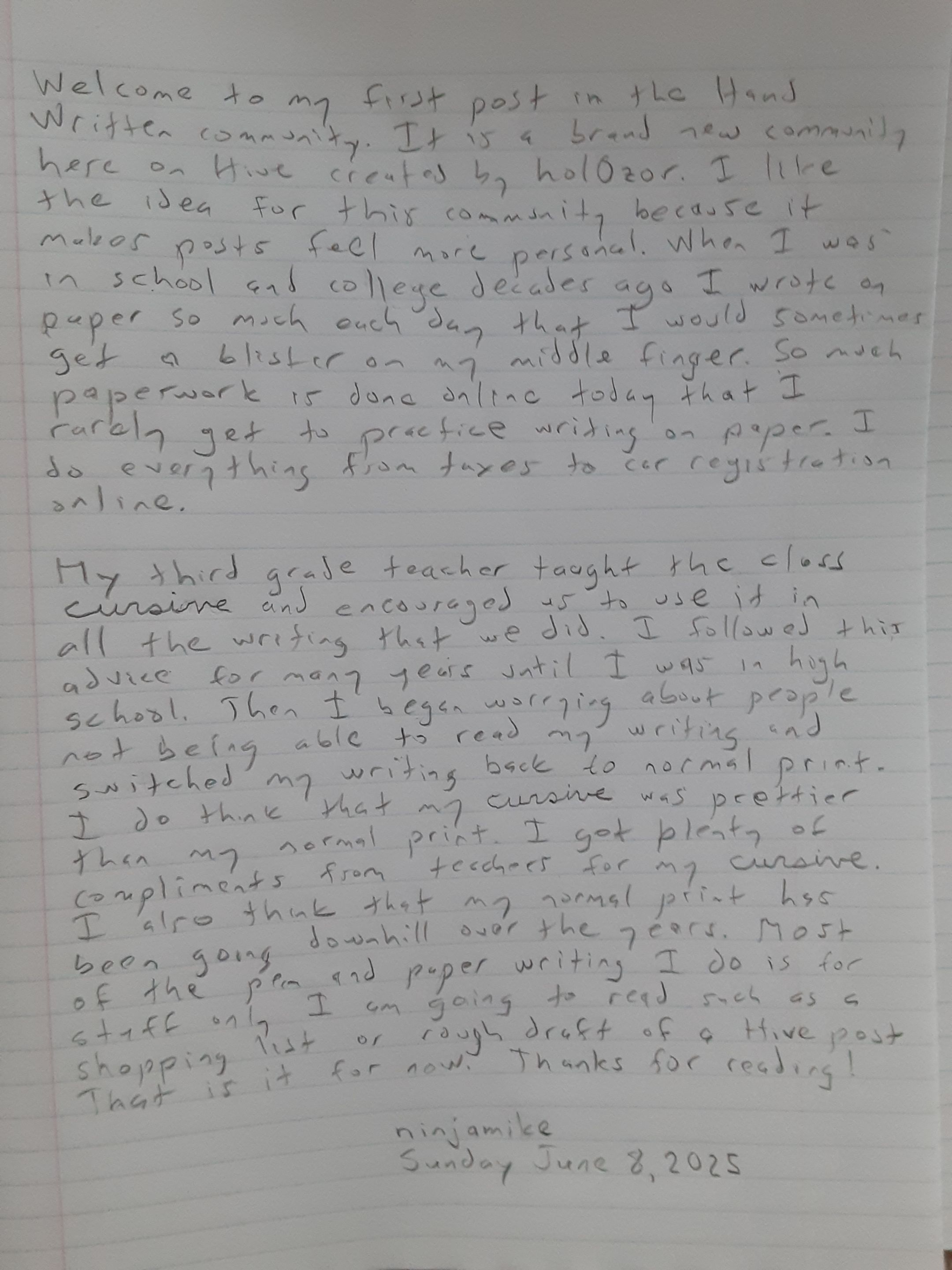 My First Hand Written Post