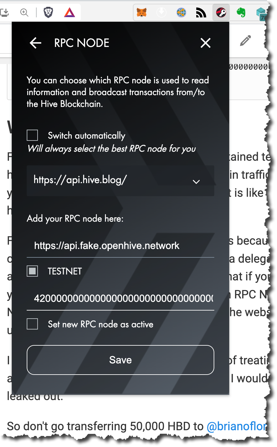 Setting the RPC Node in Hive Keychain