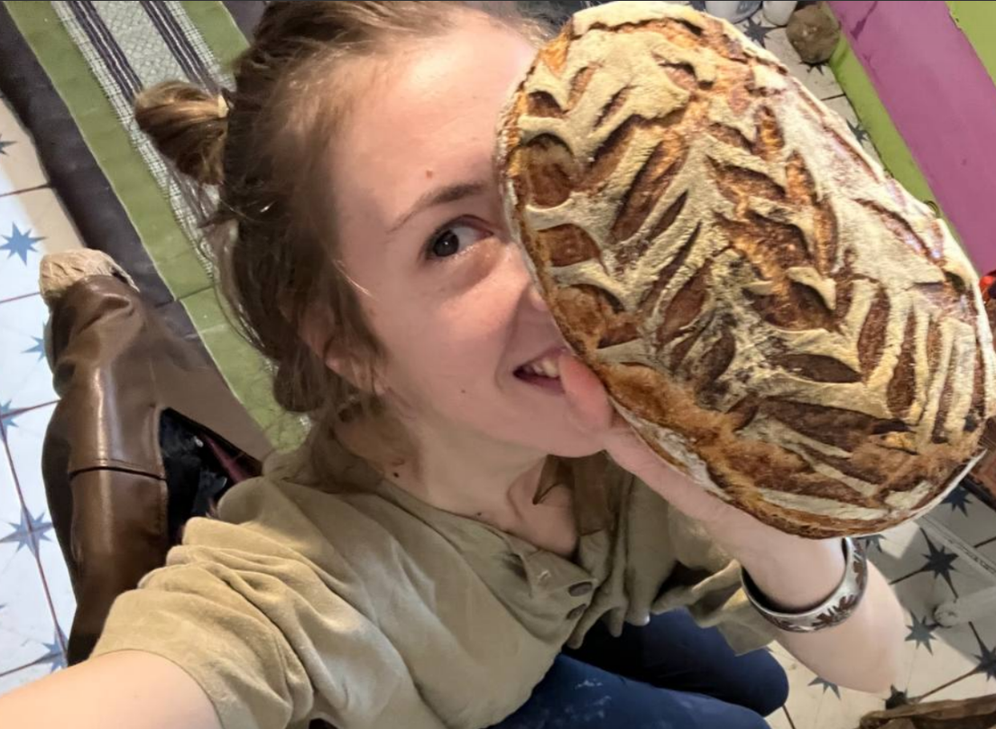 Delicious Sourdough Bread we co-created together, Iulia loves to do the final decorative cuts into the dough before we put it in the oven for Baking