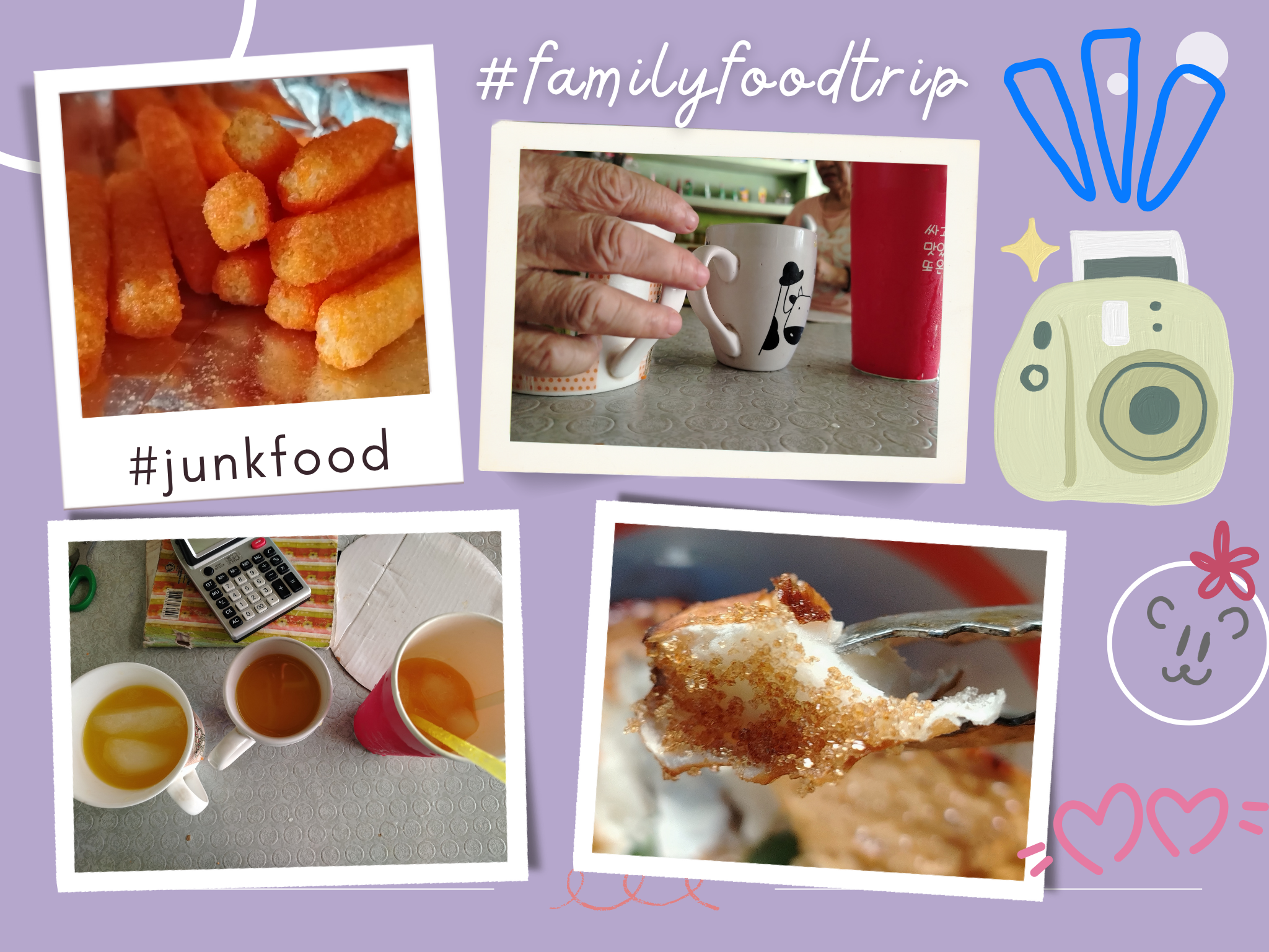 Family Bonding Over Morning Snacks with Mango Juice, Fried Taro, and Junk Foods