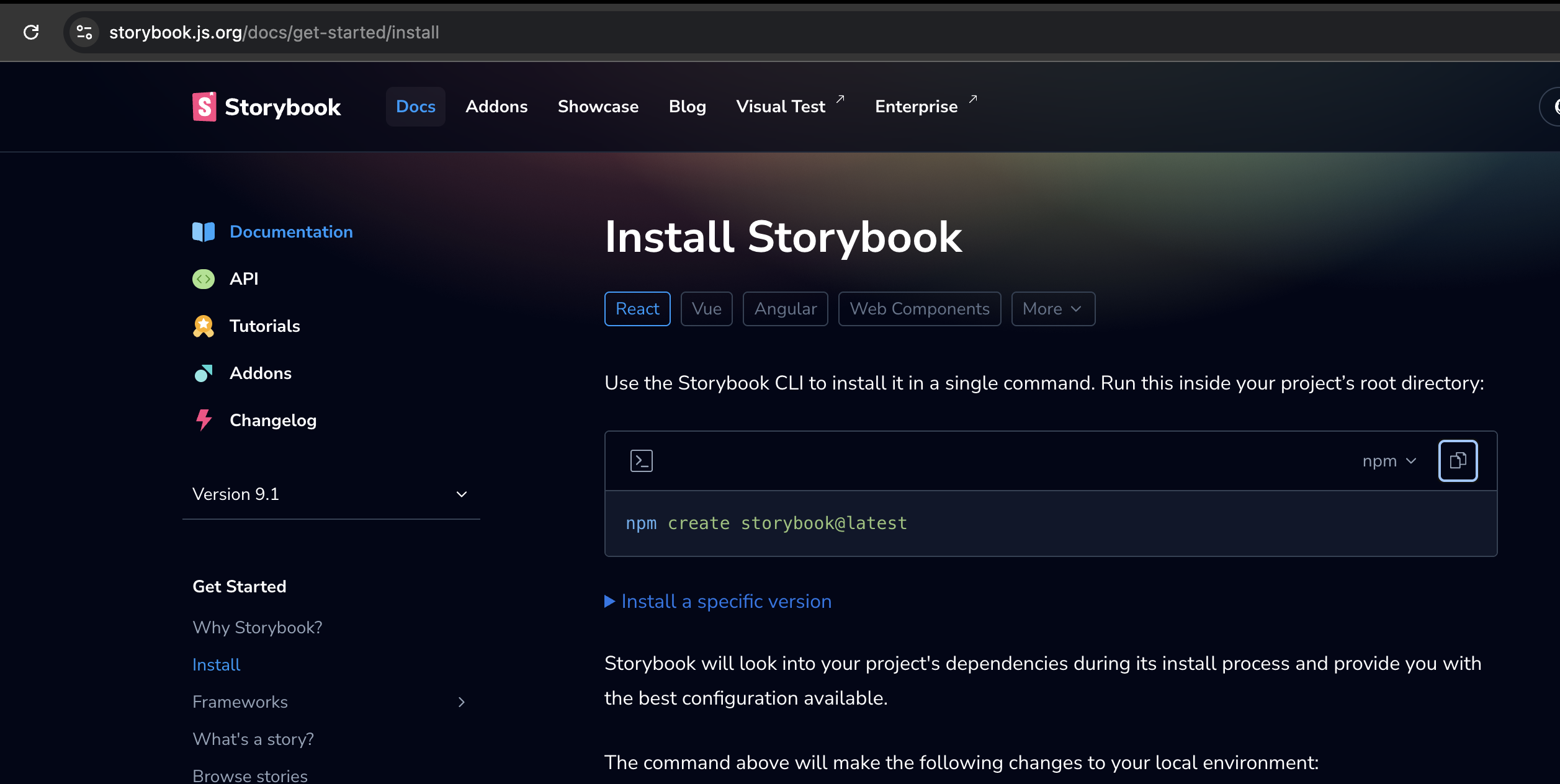 Install storybook