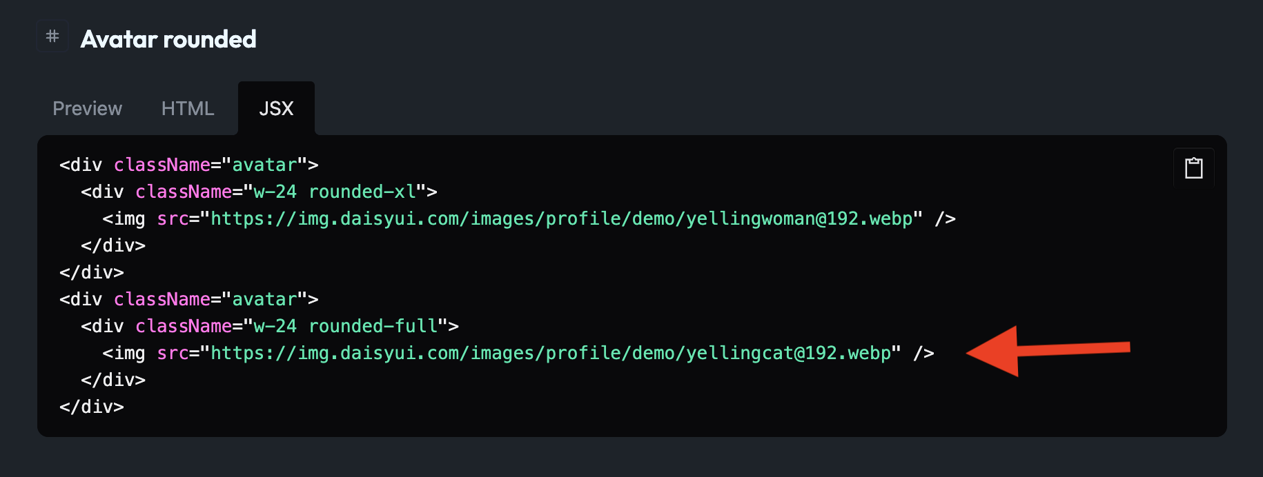 JSX snippet for avatar