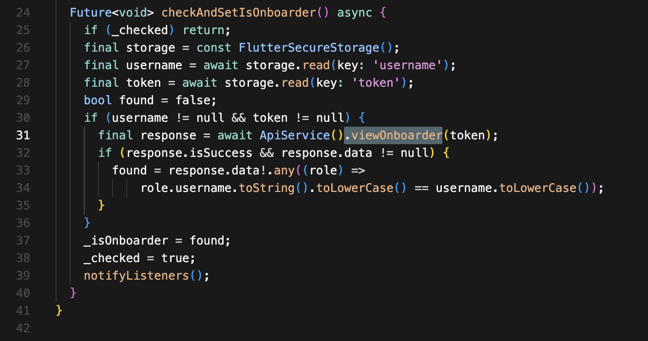 Flutter app code snippet screenshot