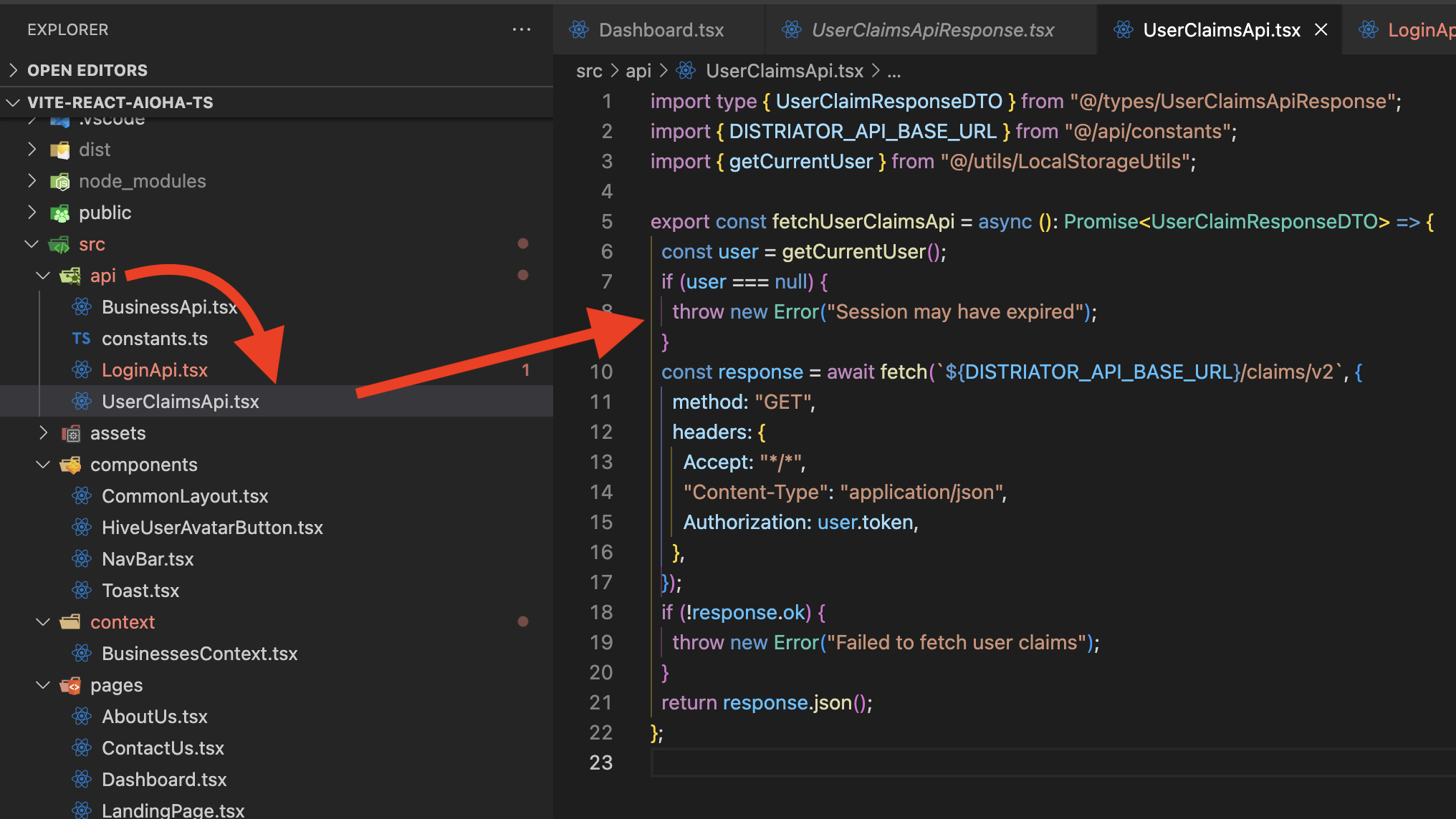 Screenshot for visual learners indicating folder structure and code snippet