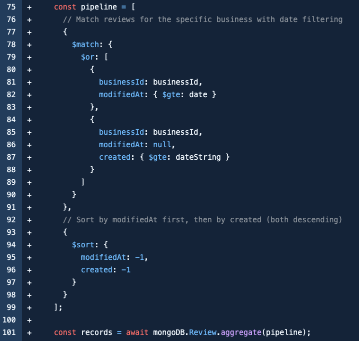 Mongodb pipeline for getting business reviews