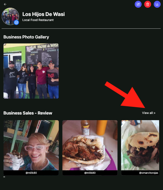 Business Details page