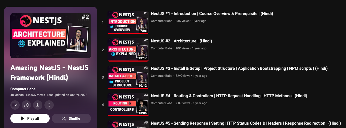 NestJS Video Playlist