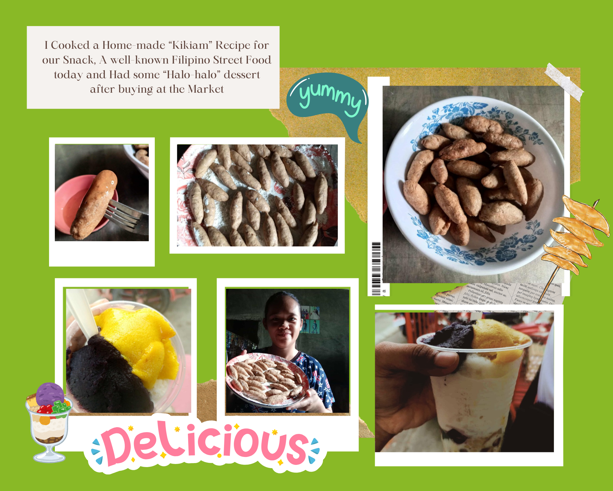 I Cooked a Home-made “Kikiam” Recipe for our Snack, A well-known Filipino Street Food today and Had some “Halo-halo” desert after buying ated .png