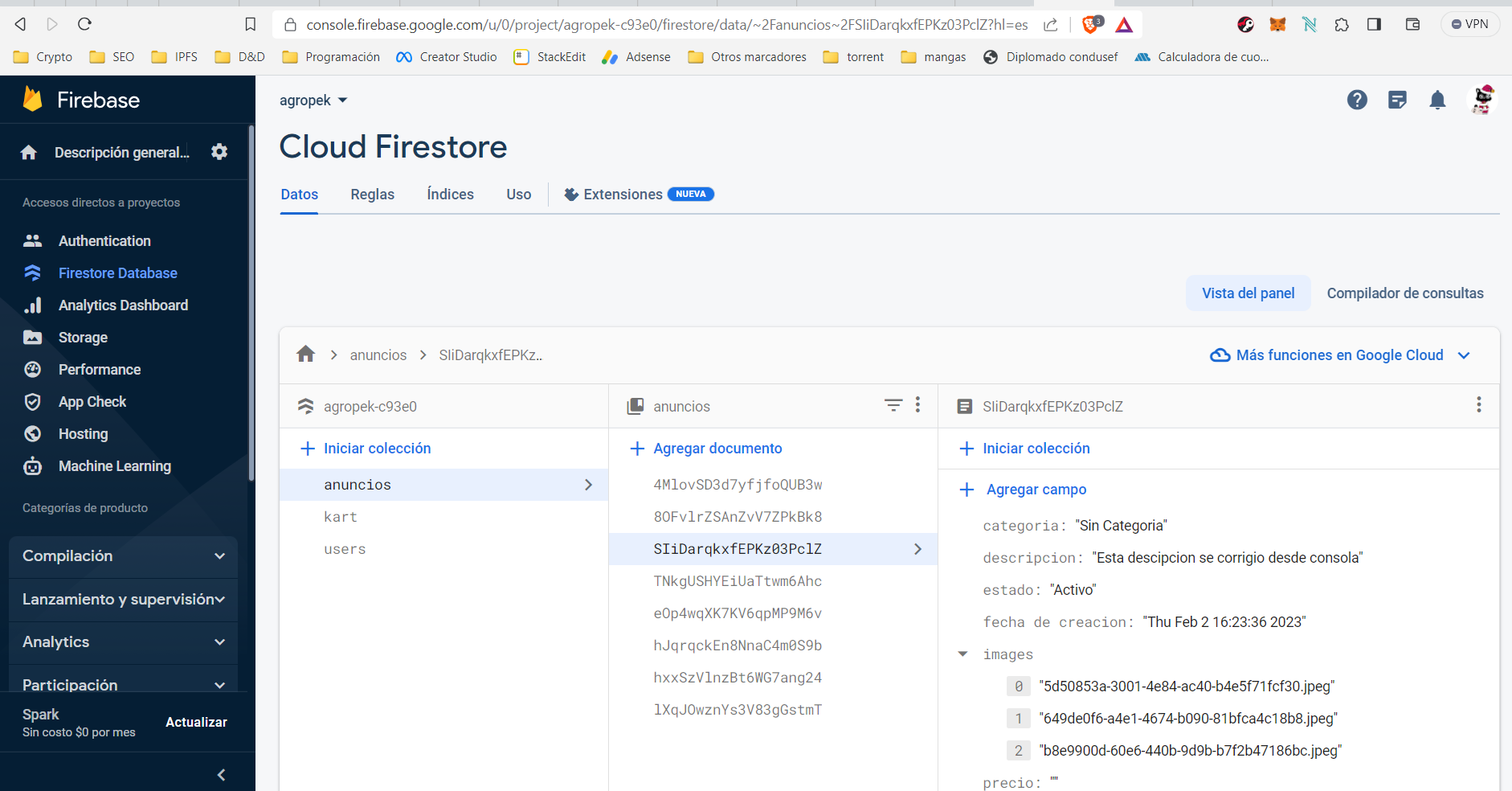La base de datos de Firestore dentro de Firebase