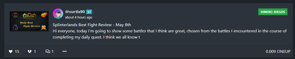 @curtis90 Splinterlands Best Fight Review