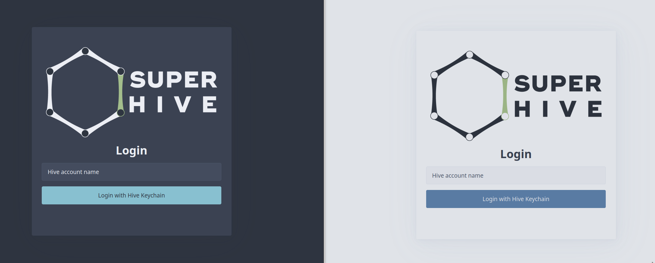 Login panel in dark or light theme