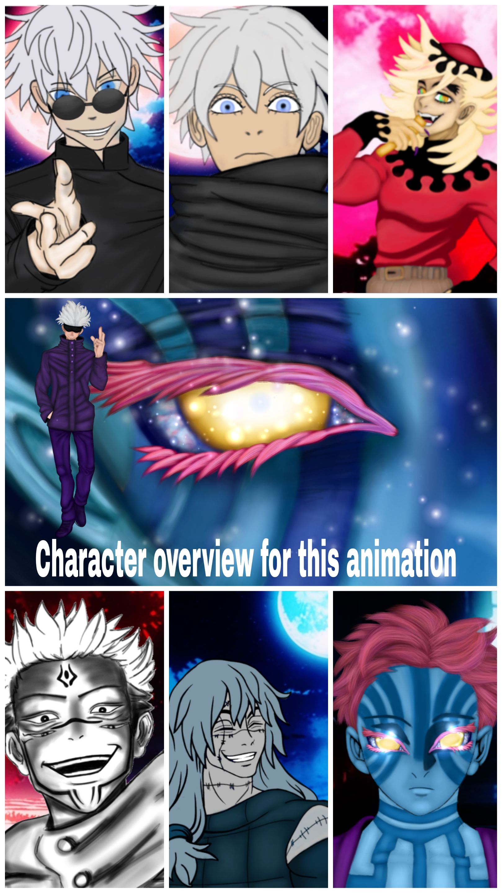 Catsurrealworld fanart jjk demon slayer crossover all drawn characters.jpg
