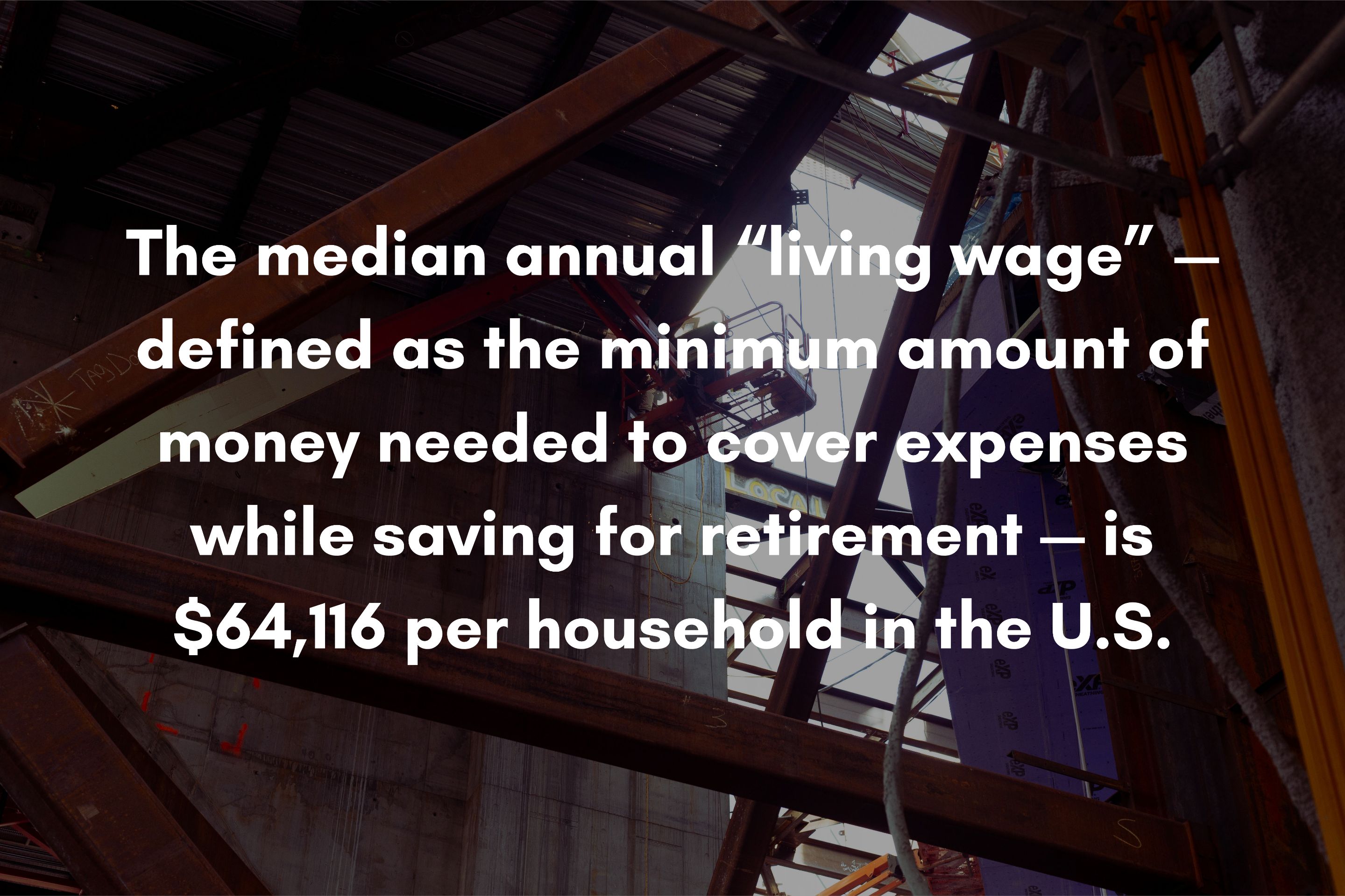 The median annual “living wage” — defined as the minimum amount of money needed to cover expenses while saving for retirement — is $64,116 per household in the U.S.png