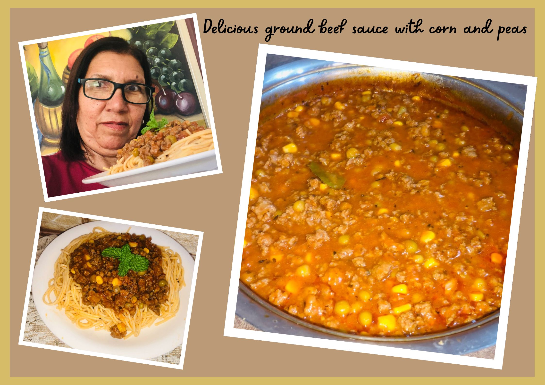 Delicious ground beef sauce with corn and peas  [Esp-Eng]