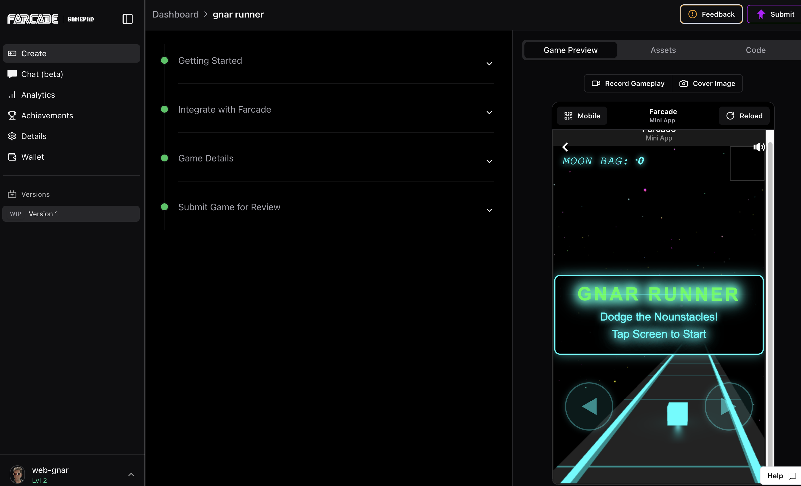 view of my farcade dashboard