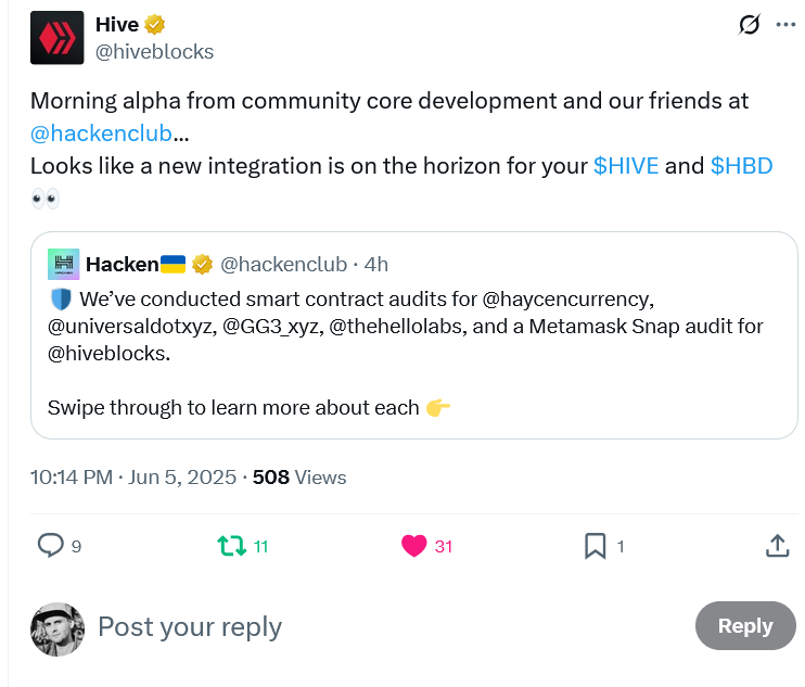 Screenshot 2025-06-06 at 02-38-54 Hive on X Morning alpha from community core development and our friends at @hackenclub... Looks like a new integration is on the horizon for your $HIVE and $HBD 👀 _ X.png