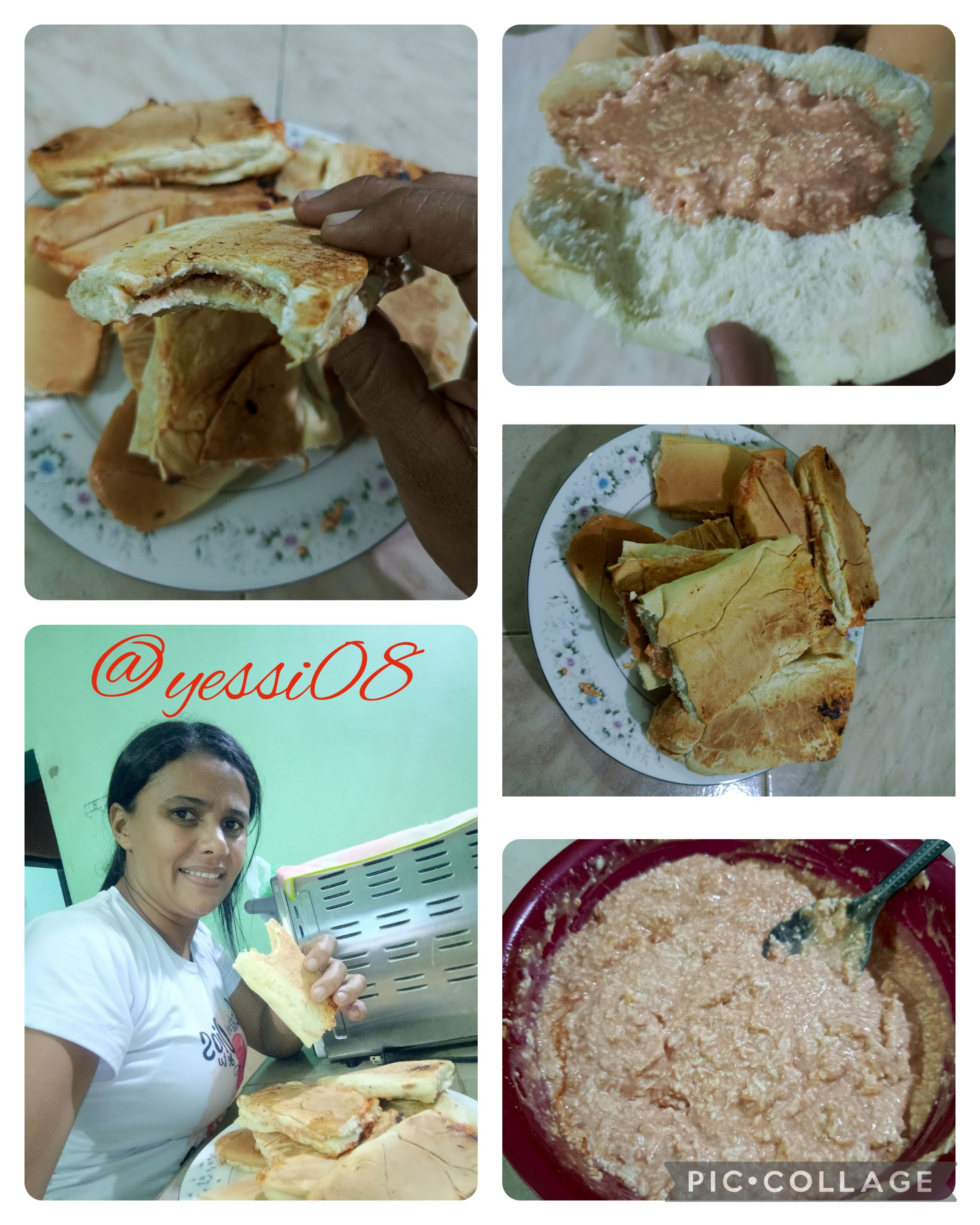 Esp/Eng  Toasted bread🥐 with cheese 🧀 and pink sauce; for a simple and delicious dinner 😋.