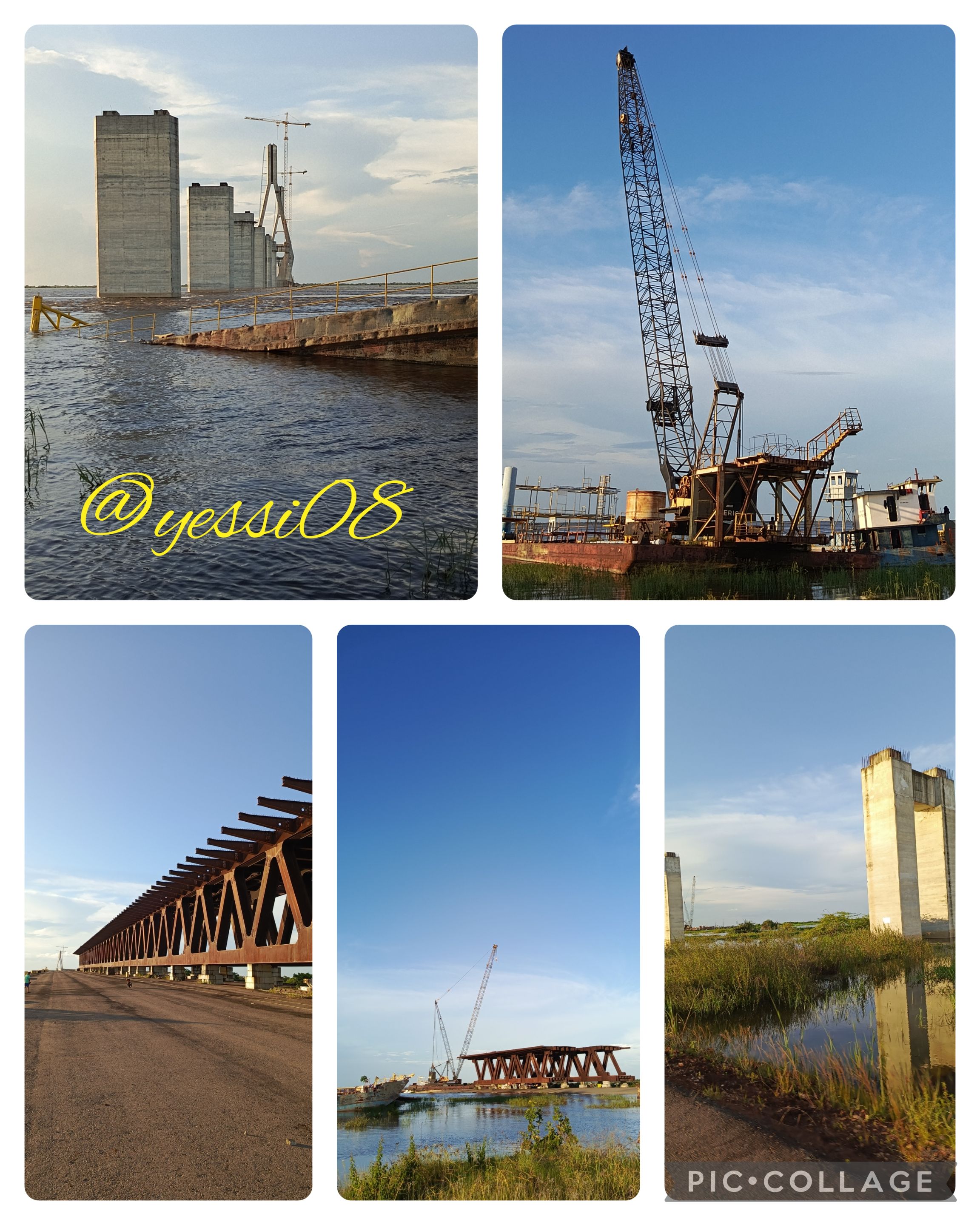 Esp/Eng We went 🛵🏍️ to visit the piles of what will be the 3rd bridge over the Orinoco; which has become a tourist attraction with the rising waters.