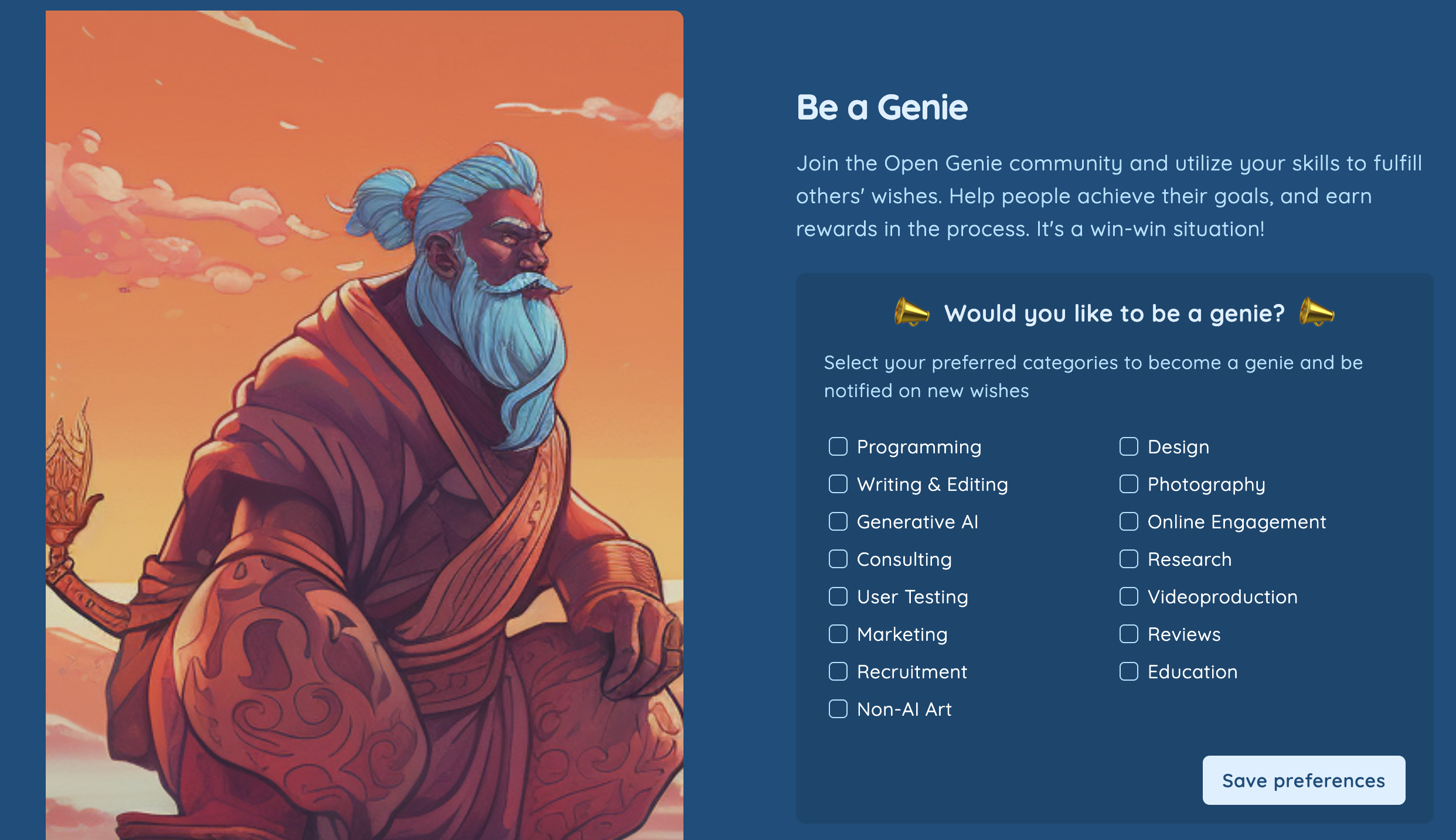 Quick setup - Preferred categories selection