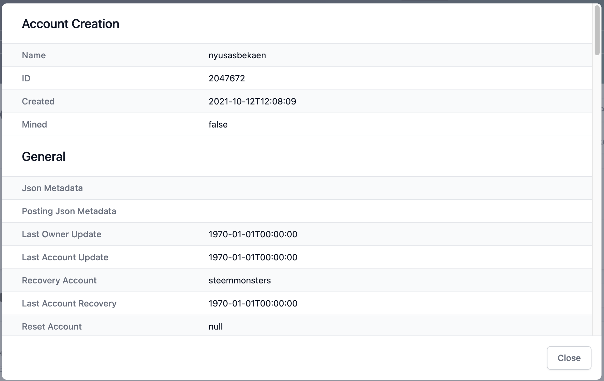 Account raw blockchain data