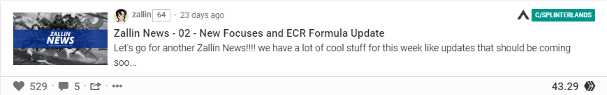 Zallin News - 02 - New Focuses and ECR Formula Update