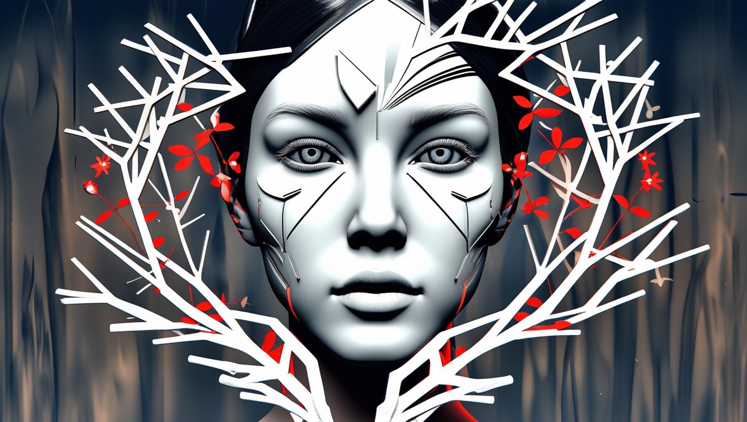 2.1.A semi-realistic surreal portrait of a beautiful woman at the center of a black background..jpg