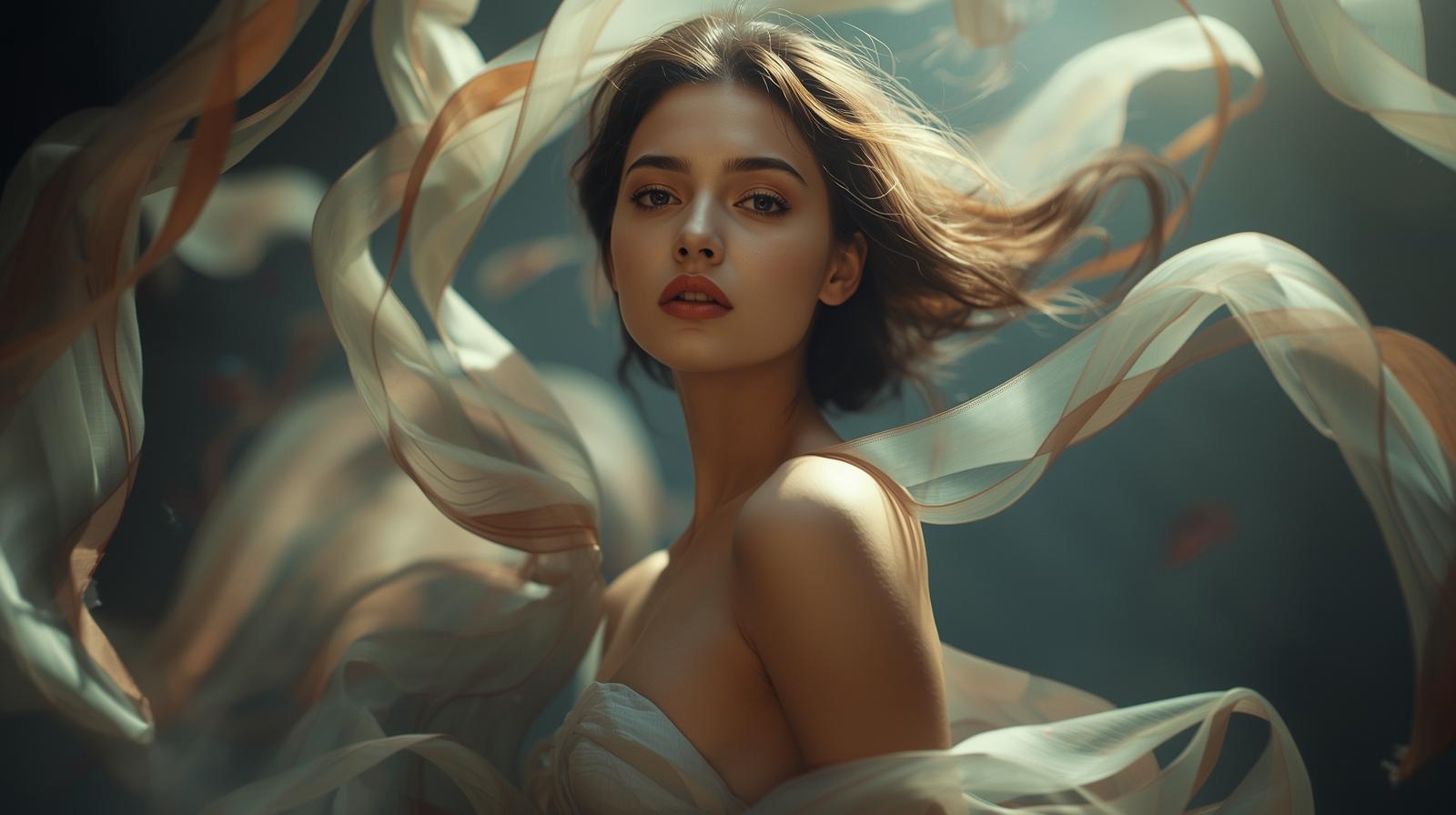 _A semi-realistic portrait of a young Eastern woman, surrounded by flowing silk ribbons gracefully wrapping around her, with soft lighting and natural skin tones. The atmosphere feels elegant, artistic, and dre (3).jpg