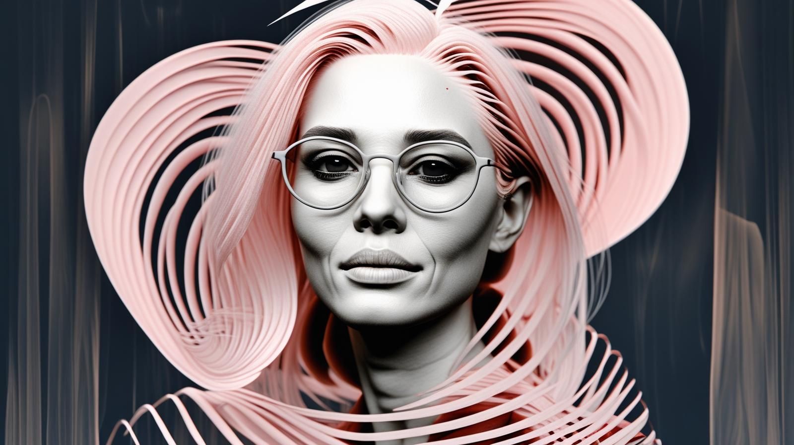 aA portrait of an Asian woman with chestnut brown hair and dark eyes, wearing stylish black-rimmed medical glasses. She has a kind yet confident expression with a faint, tired smile that gives a cool and fashionable.jpg