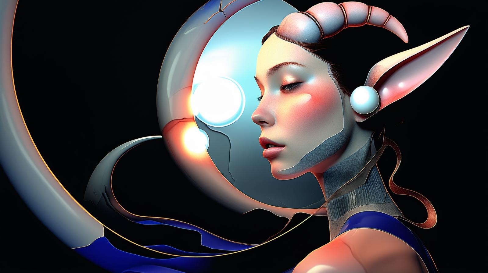 A beautiful fantasy woman with one elegant, slightly curved horn on her head and slightly elongated elf-like ears, inspired by a surreal abstract structure. Her appearance is semi-realistic and natural, with so (3).jpg